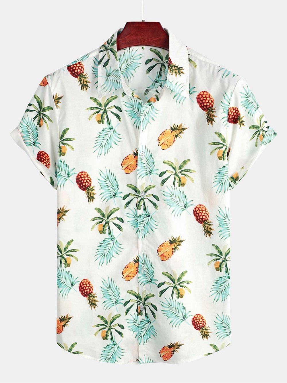 Men's Pineapple Print Short Sleeve Hawaiian Shirt NEW SIZE LARGE